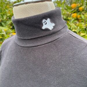 Holiday Editions Black Fitted Long Sleeve Turtleneck with Ghost Embroidered